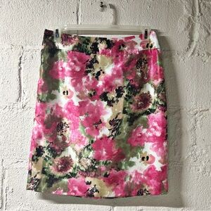 Kasper Floral Pencil Women's Skirt Sz 10 Petite Pink Green Colors, Lined EUC